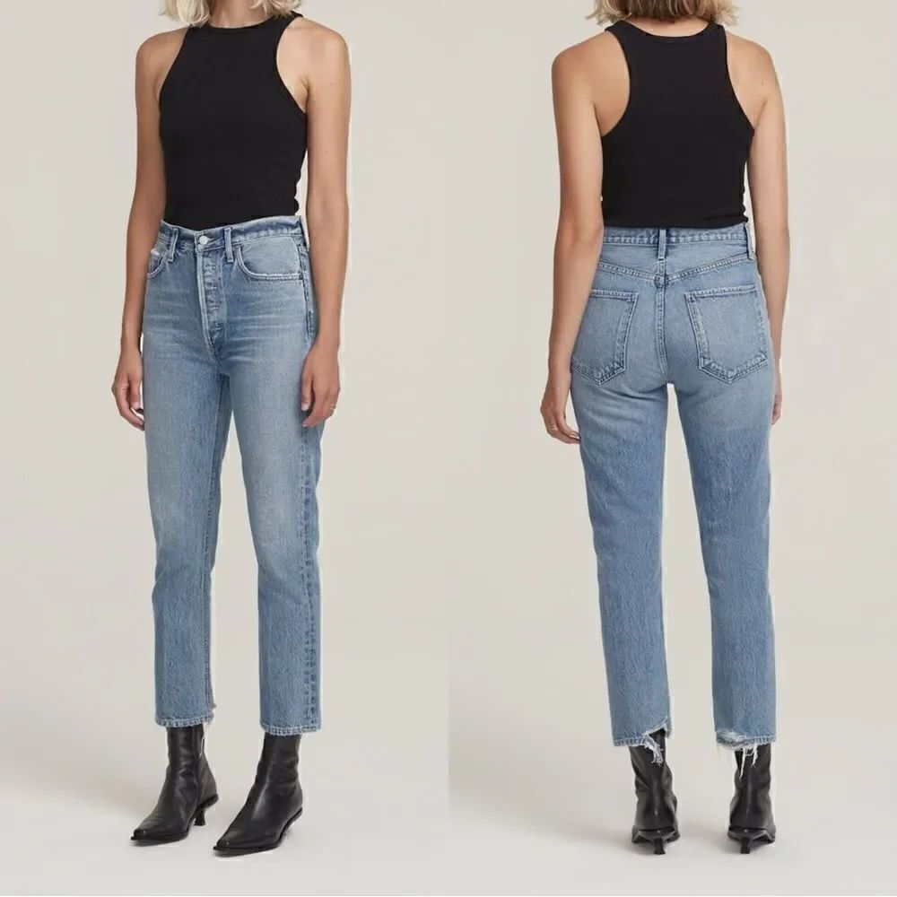 NWT Agolde Riley Blue Jeans High Rise Crop Ankle Straight Leg Size 24